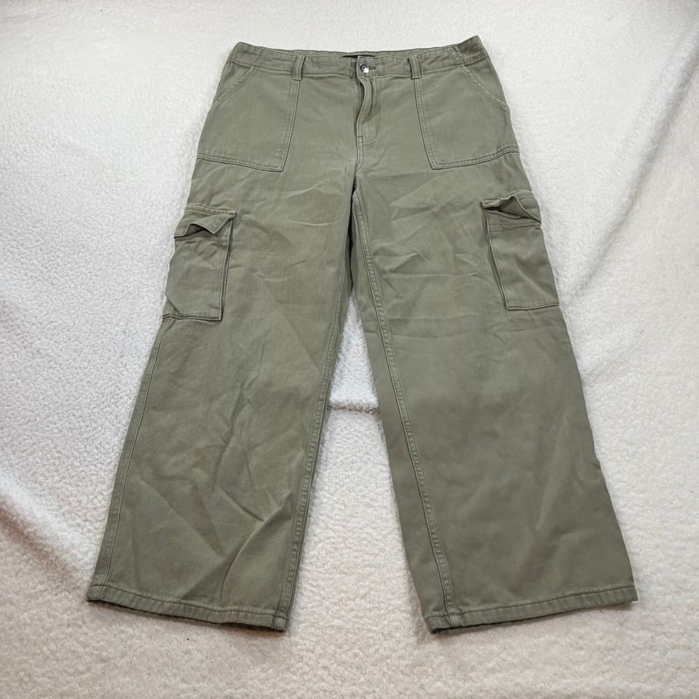 Broadway Cargo Pants Womens 12 Green Wide Leg Utility High Rise Cotton